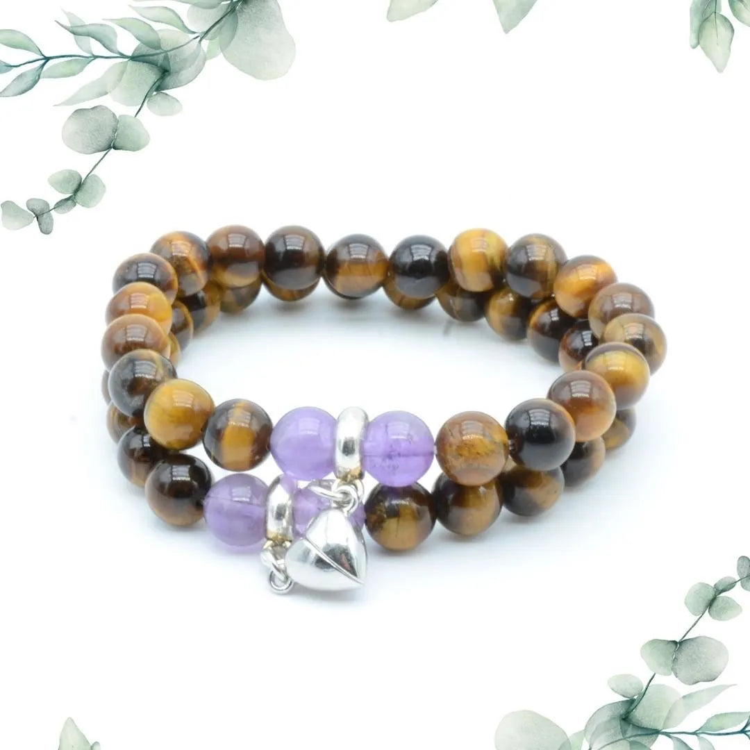 Bracelet Oeil de Tigre et Améthyste - Duo