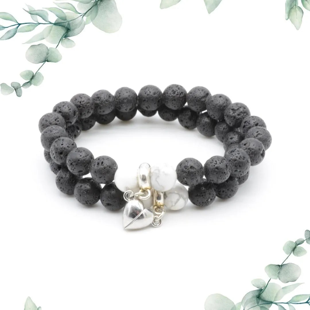 Bracelet Pierre de Lave et Howlite - duo