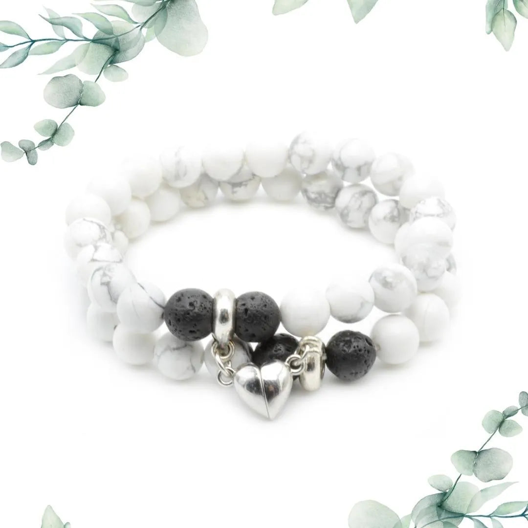 Bracelet Howlite et Pierre de Lave - duo