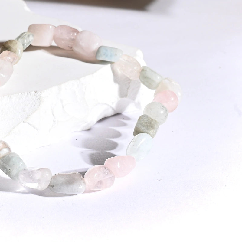 Bracelet roulé Aigue Marine et Morganite – Sérénité et Amour Inconditionnel
