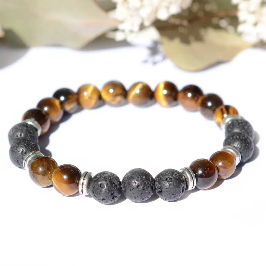Bracelet "Confiance" Pierre de Lave et Oeil de Tigre