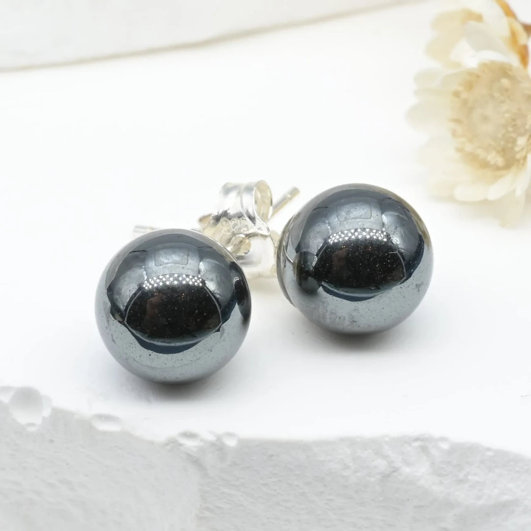 Boucles d'oreilles Hématite argent 925 rondes – Protection et Stabilité