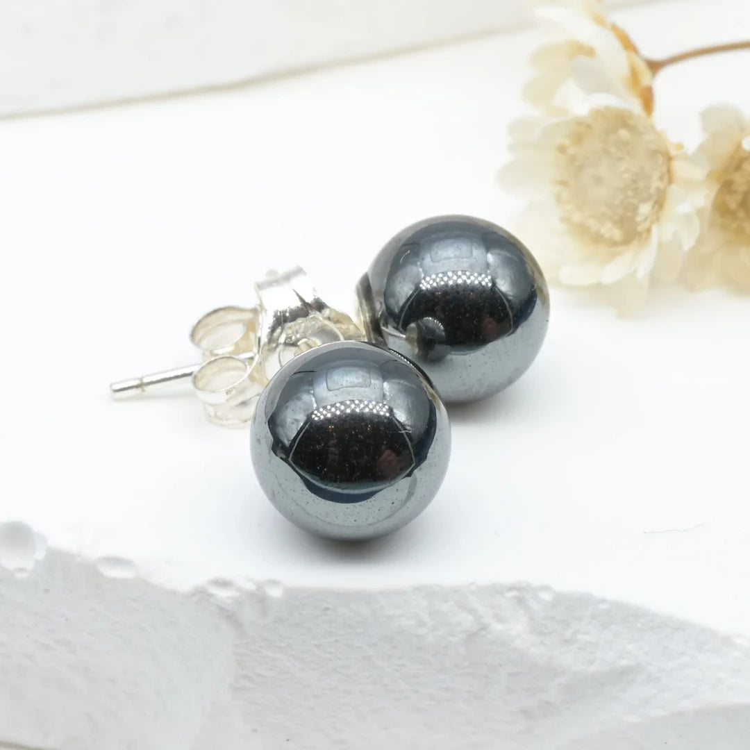 Boucles d'oreilles Hématite argent 925 rondes – Protection et Stabilité