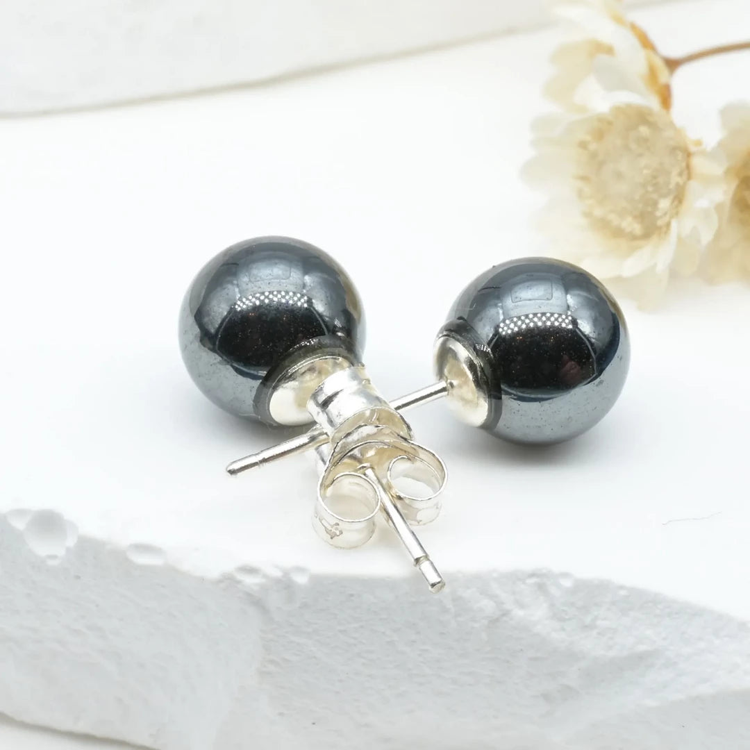 Boucles d'oreilles Hématite argent 925 rondes – Protection et Stabilité