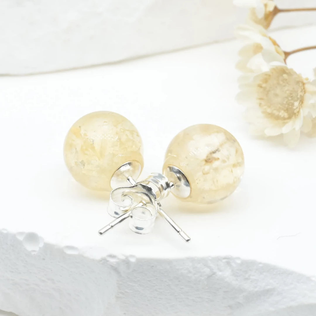 Boucles d'Oreilles Citrine argent 925 rondes – Abondance et Énergie Positive