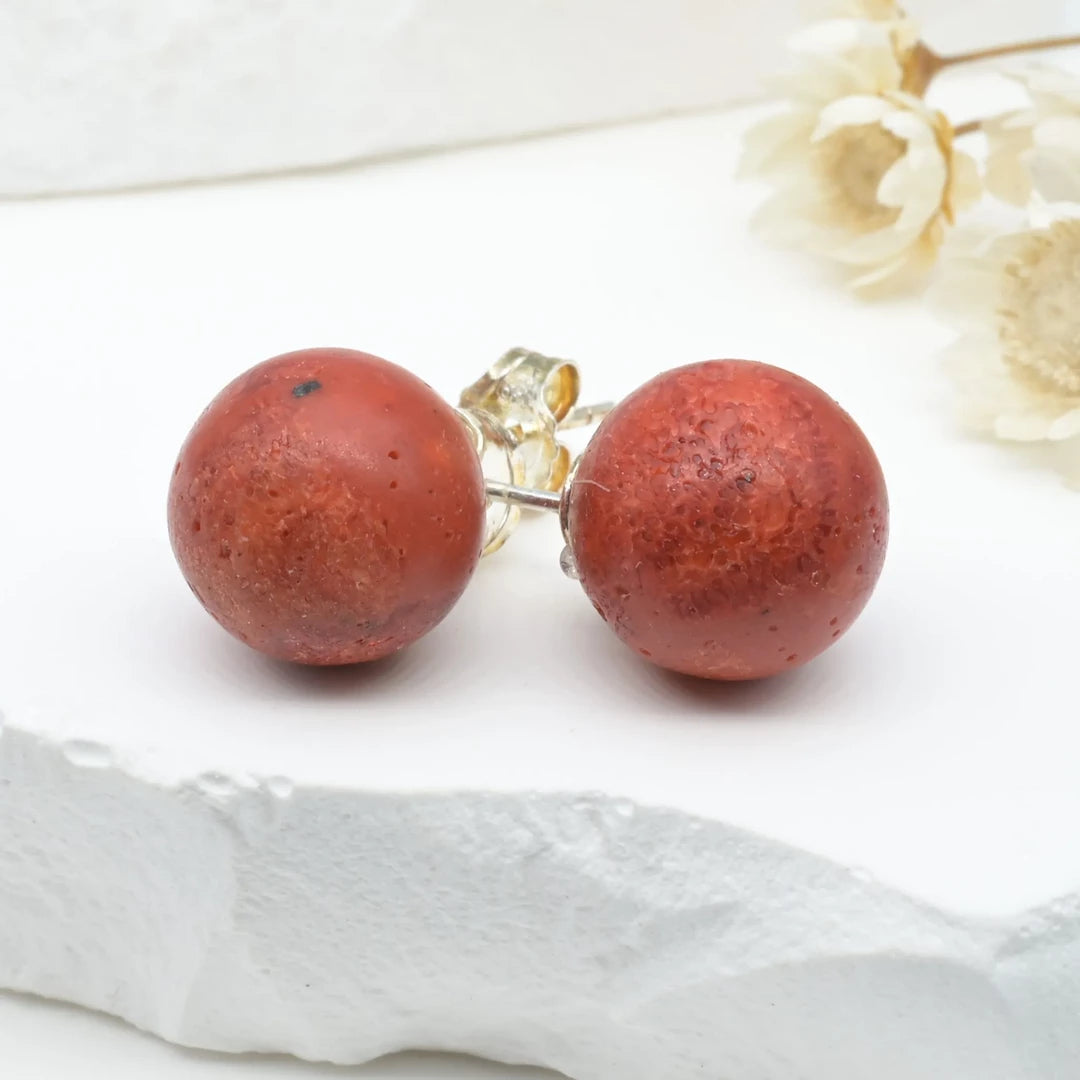 Boucles d'oreilles Corail argent 925 rondes – Protection et Vitalité