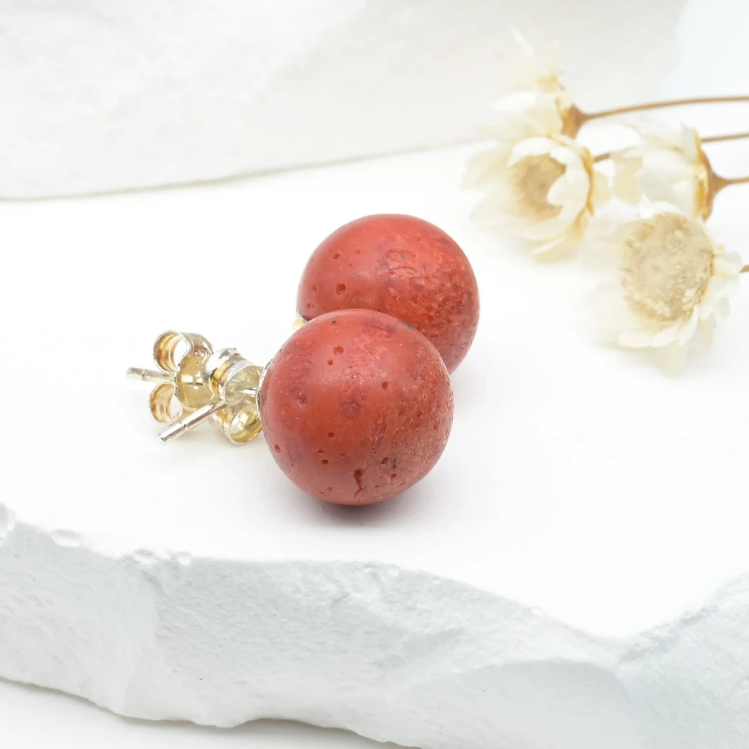 Boucles d'oreilles Corail argent 925 rondes – Protection et Vitalité