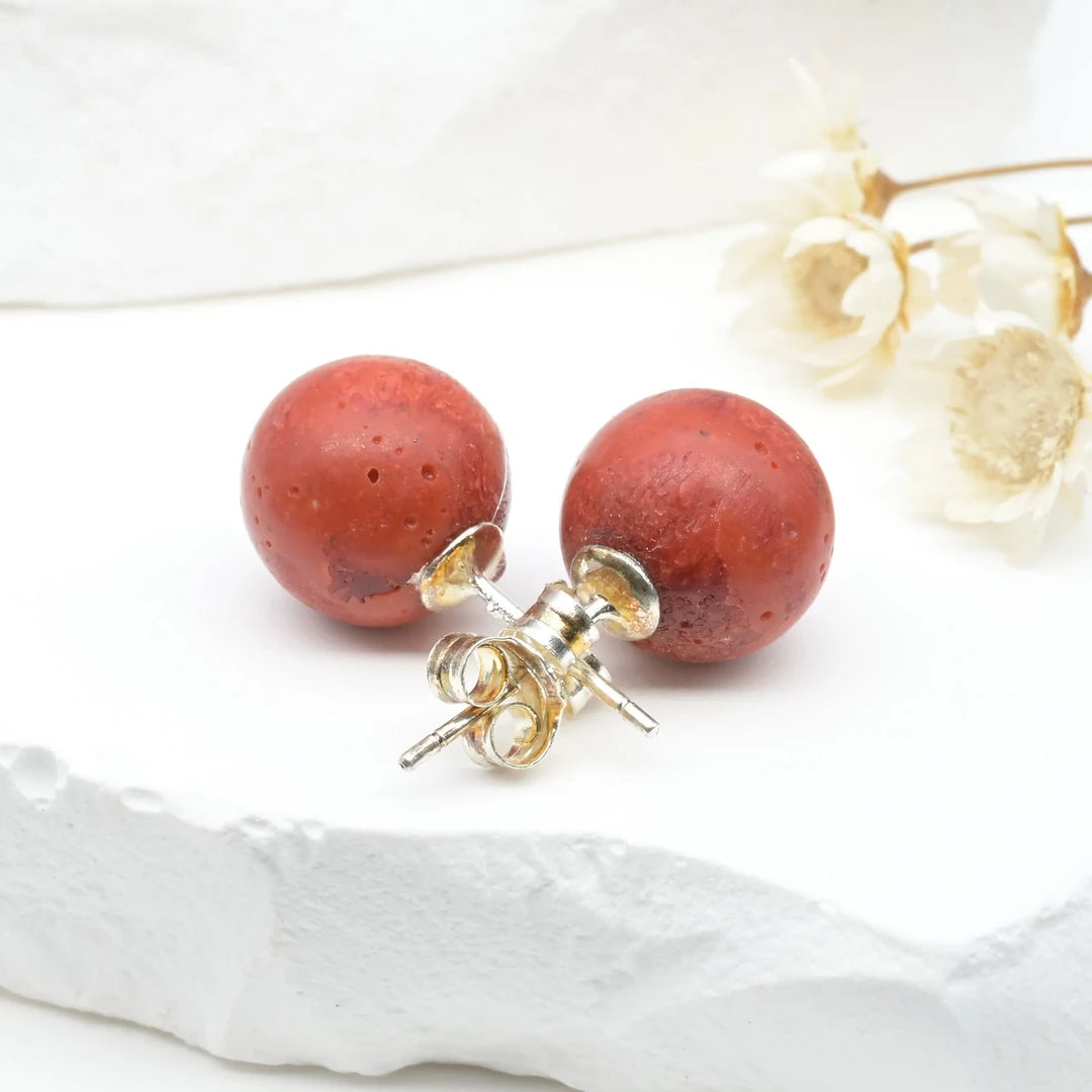 Boucles d'oreilles Corail argent 925 rondes – Protection et Vitalité