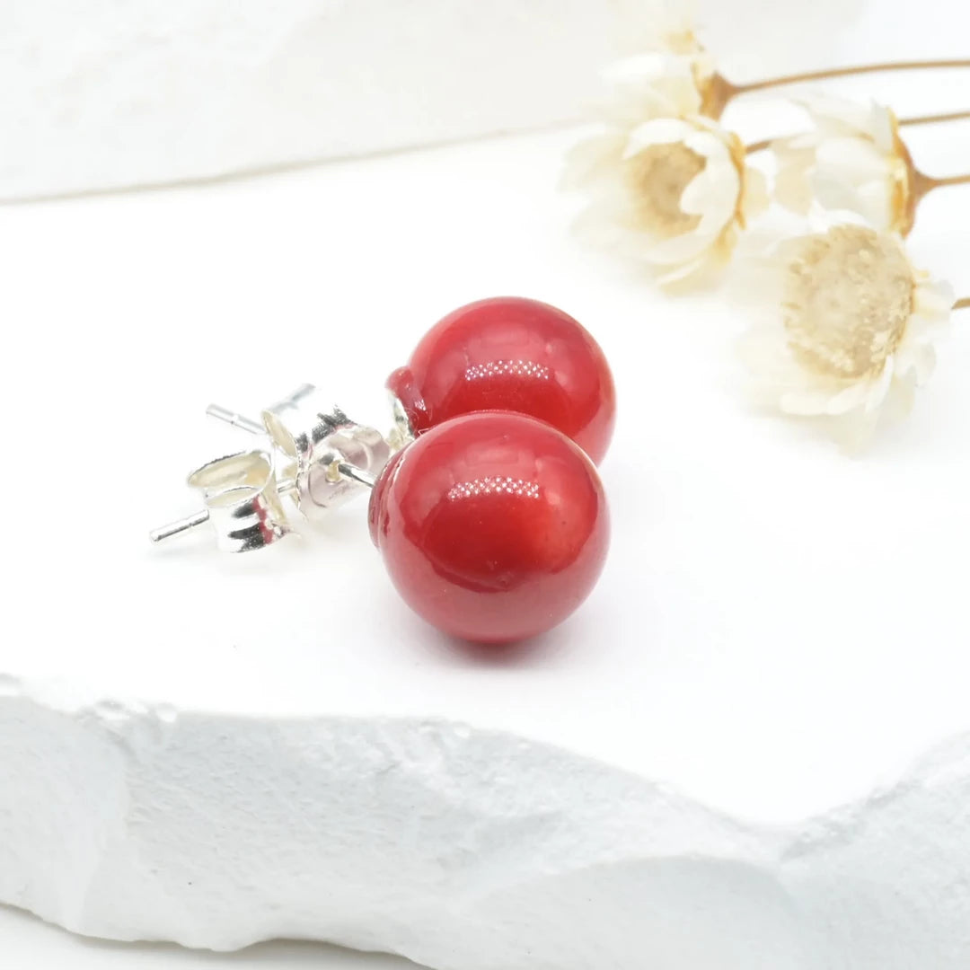 Boucles d'oreilles Corail argent 925 rondes – Protection et Vitalité