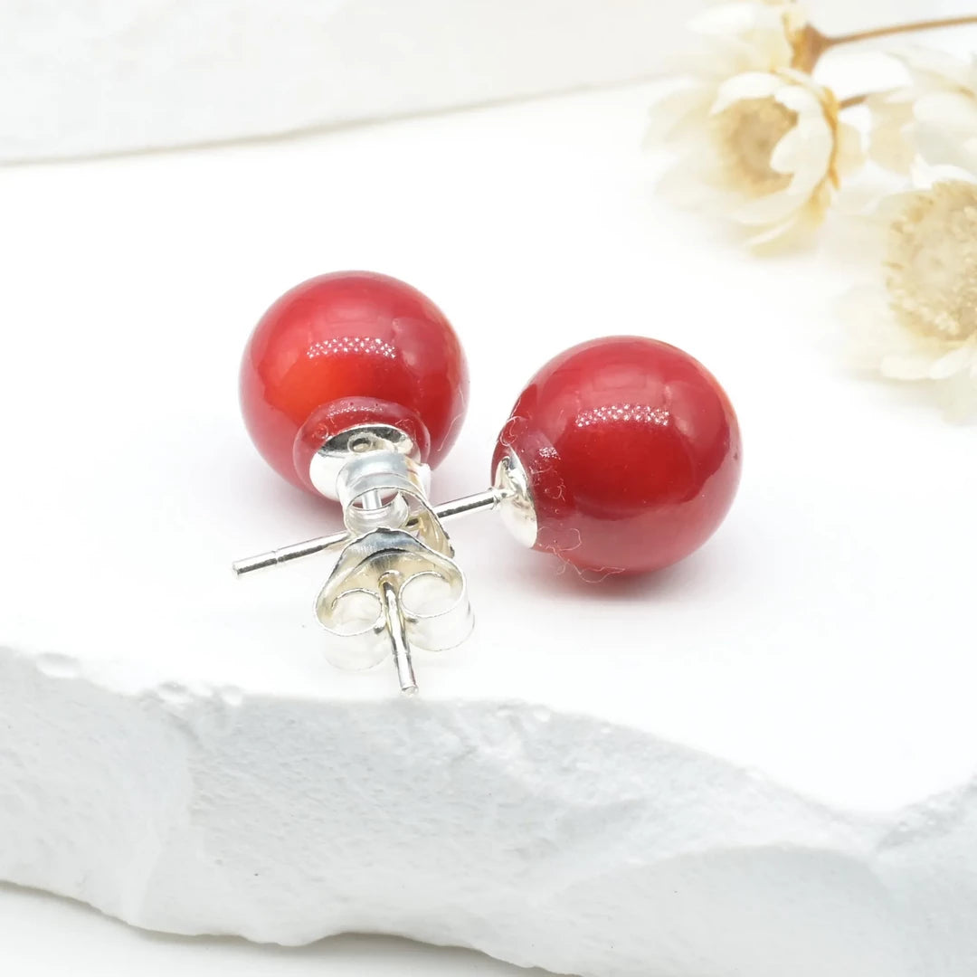 Boucles d'oreilles Corail argent 925 rondes – Protection et Vitalité