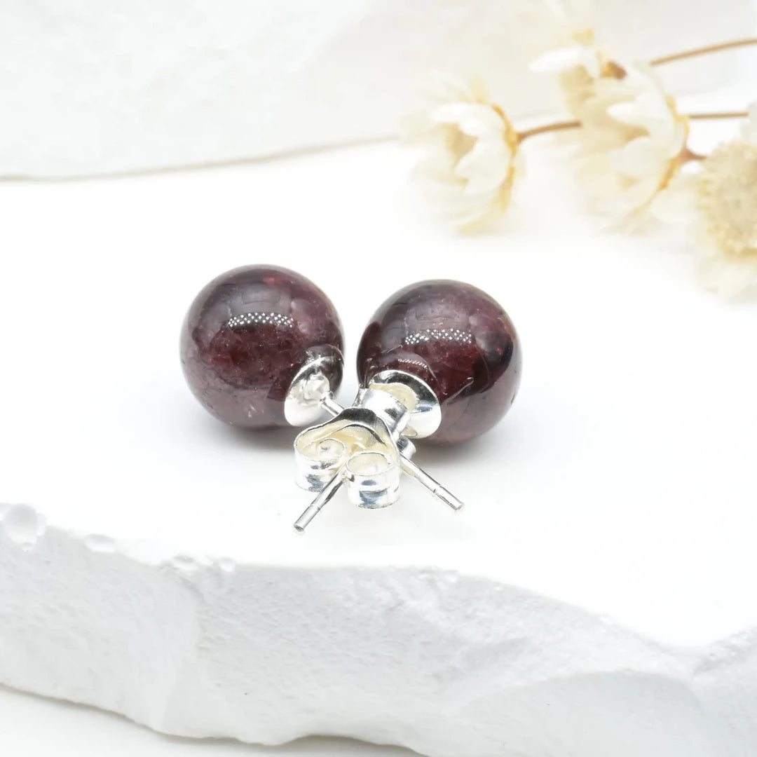 Boucles d'oreilles Grenat argent 925 rondes – Passion et Énergie Revitalisante