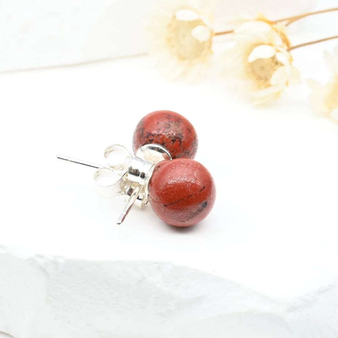 Boucles d'oreilles Jaspe Rouge argent 925 rondes – Force, Passion et Vitalité