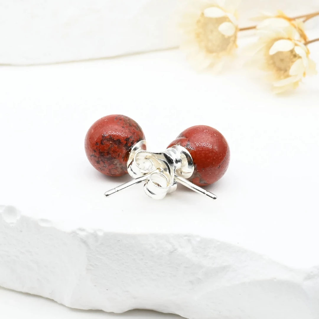Boucles d'oreilles Jaspe Rouge argent 925 rondes – Force, Passion et Vitalité