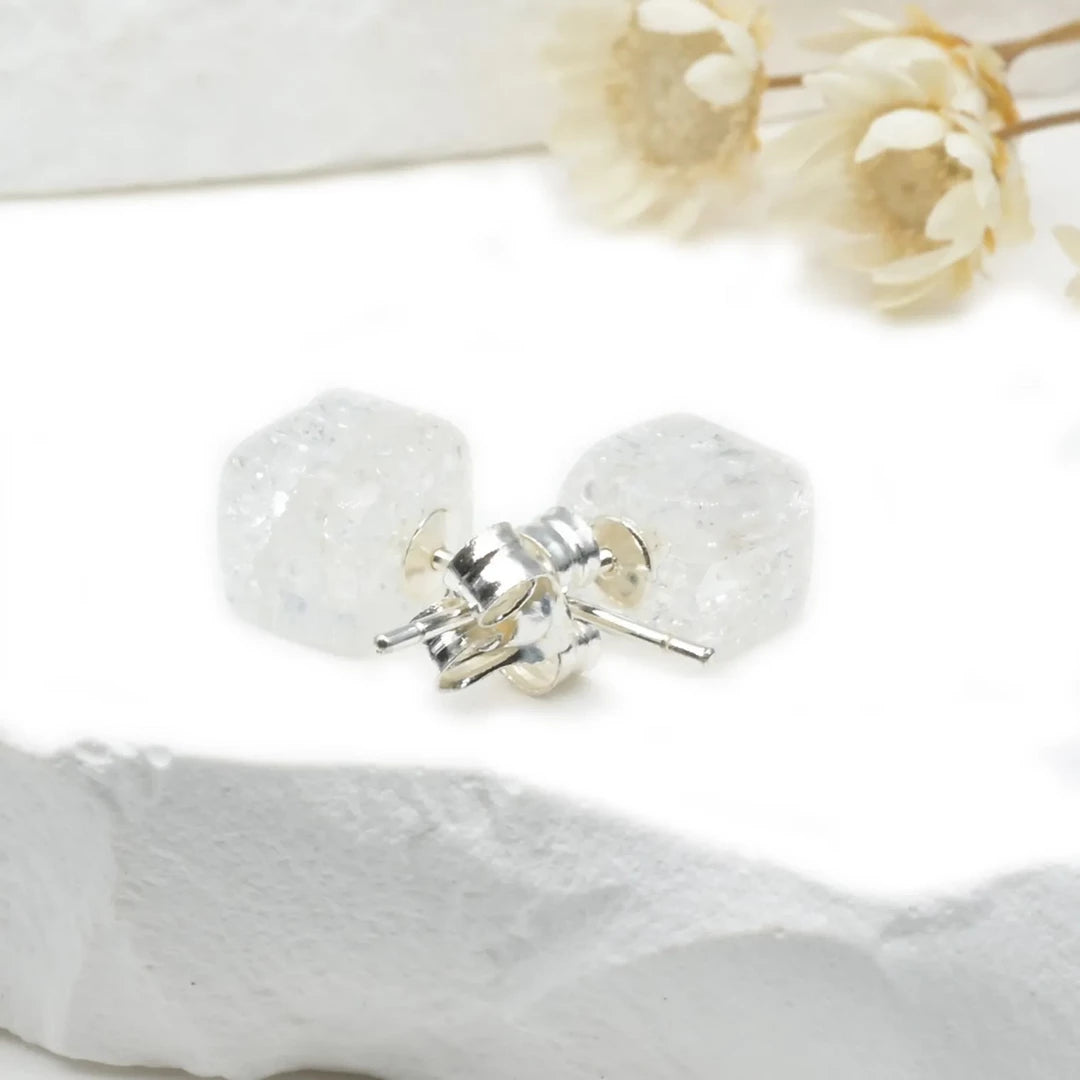 Boucles d'oreilles Cristal de roche Crack argent 925 carrées – Clarté, Guérison et Énergie Positive