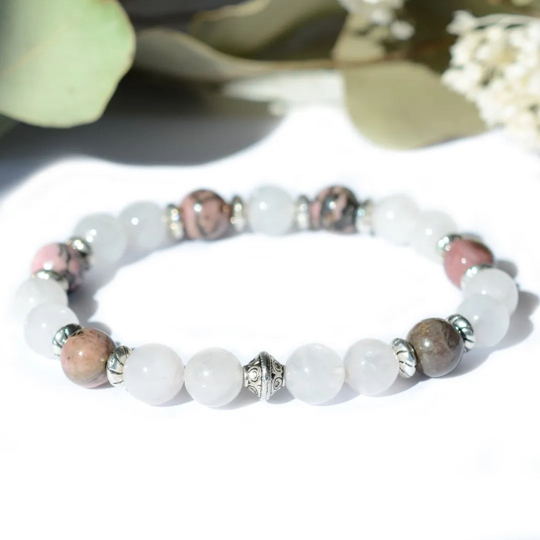 Bracelet "Confiance" Rhodonite, Quartz Rose