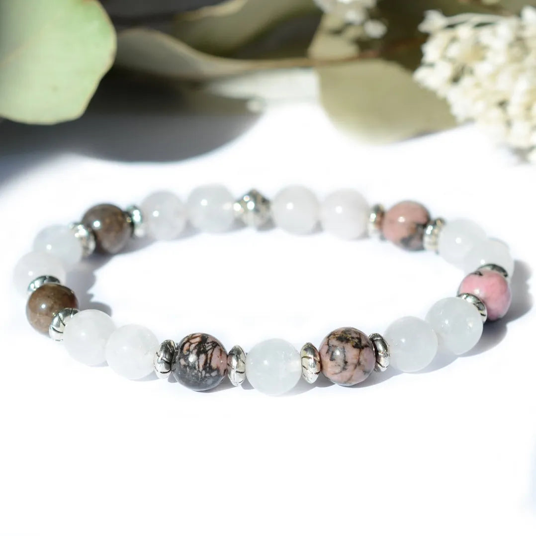 Bracelet "Confiance" Rhodonite, Quartz Rose