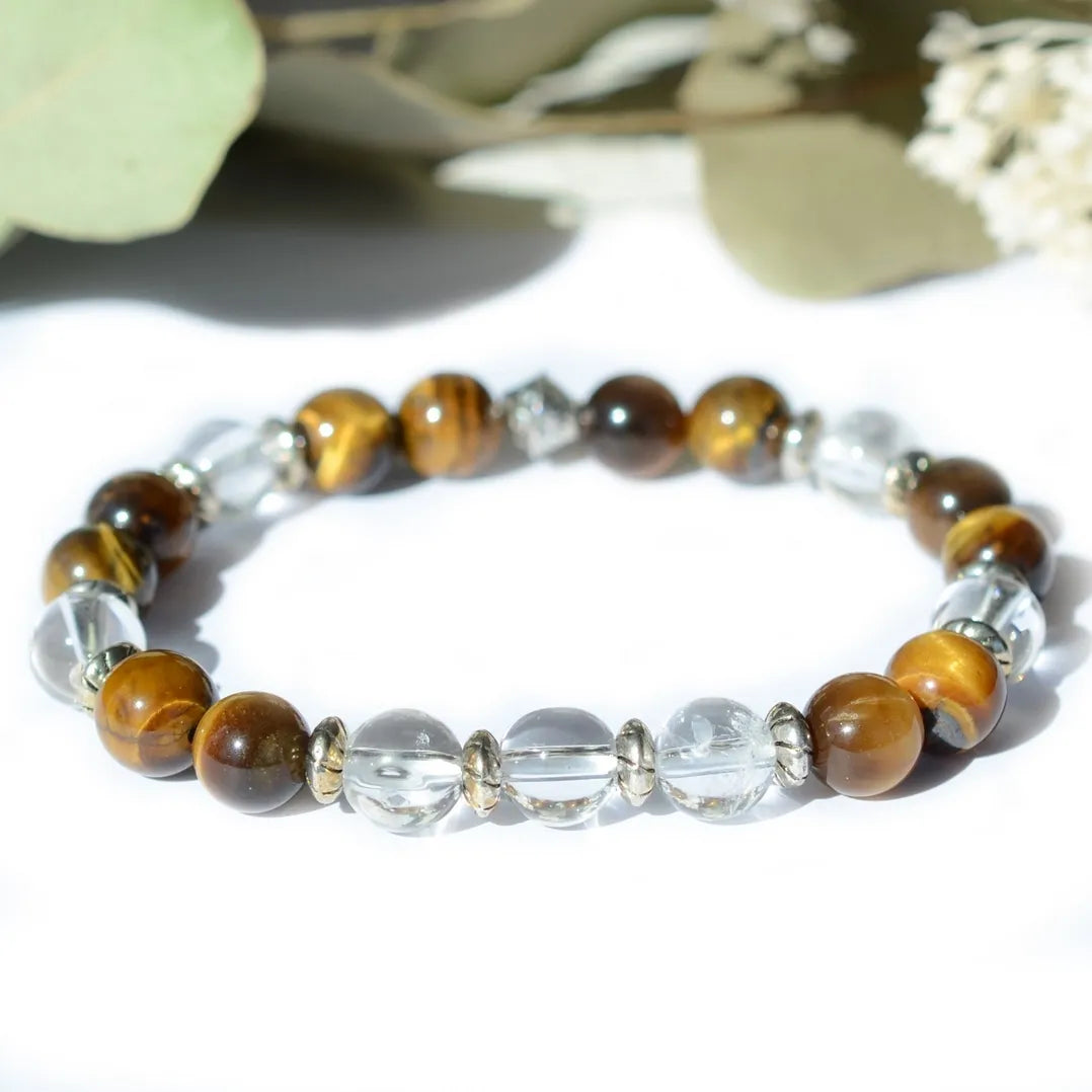 Bracelet "Confiance" Oeil de Tigre, Cristal de Roche