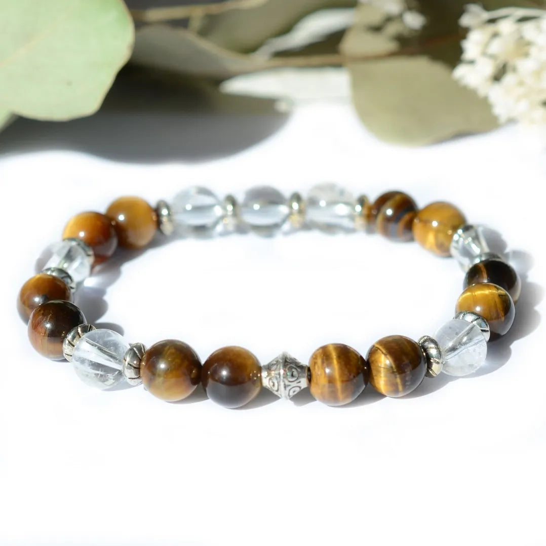 Bracelet "Confiance" Oeil de Tigre, Cristal de Roche