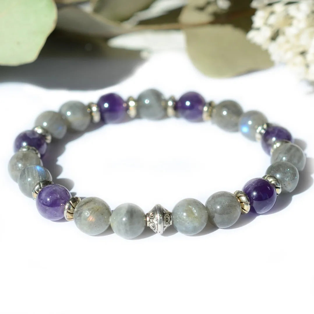 Bracelet "Confiance & TImidité" Améthyste, Labradorite - Pierres boules