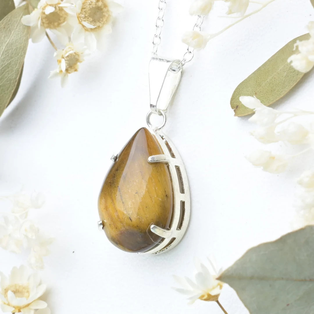 Pendentif goutte et argent 925 en Oeil de Tigre – Confiance et Protection
