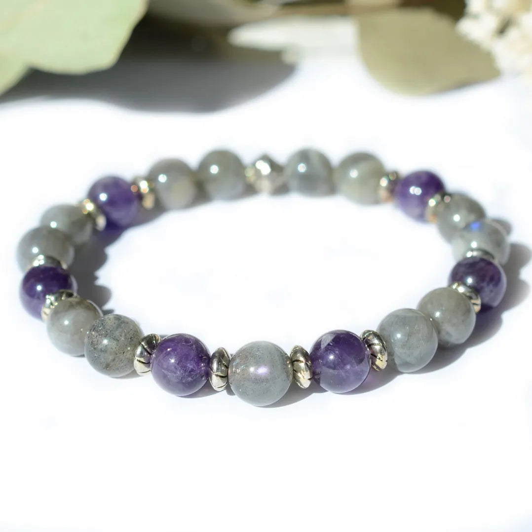 Bracelet "Confiance & TImidité" Améthyste, Labradorite - Pierres boules