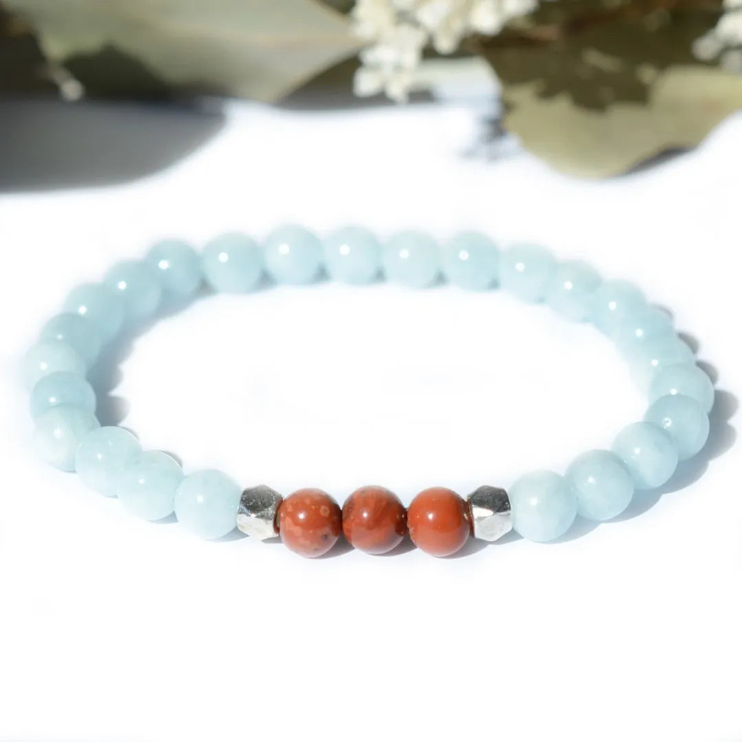 Bracelet "Coeur & Vitalité" Aigue Marine et Jaspe Rouge - Aponi