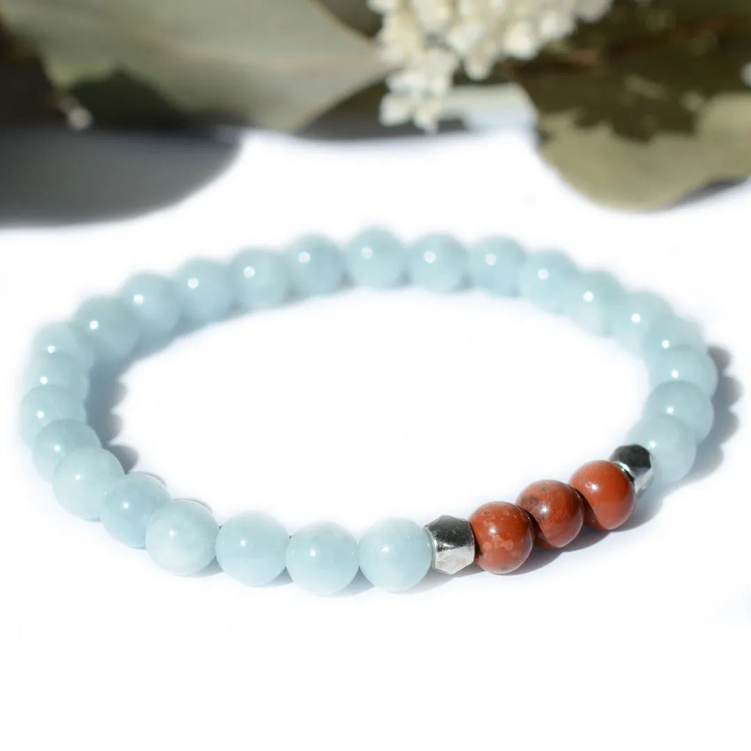Bracelet "Coeur & Vitalité" Aigue Marine et Jaspe Rouge - Aponi