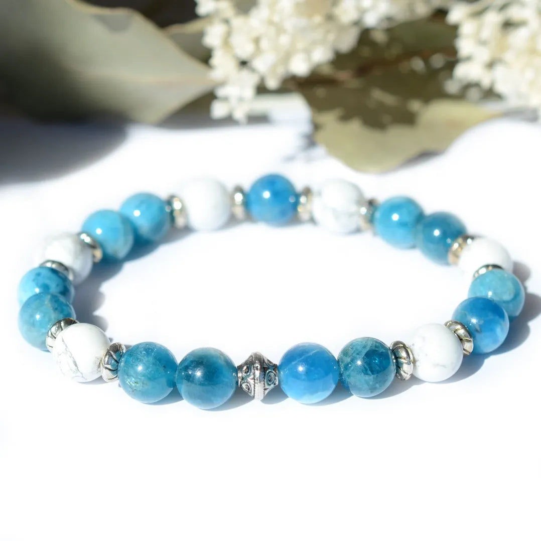 Bracelet "MINCEUR" Apatite, Howlite - Pierres boules