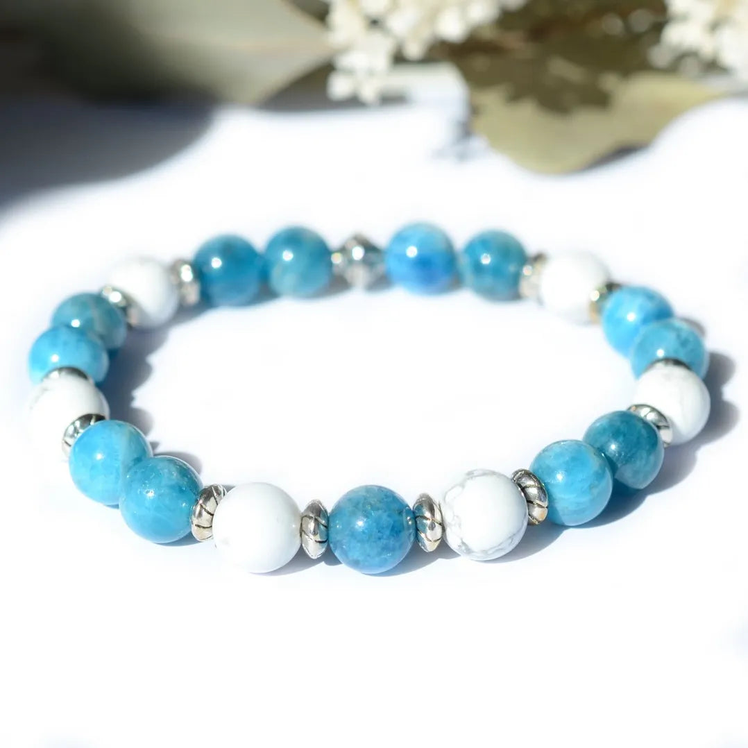 Bracelet "MINCEUR" Apatite, Howlite - Pierres boules