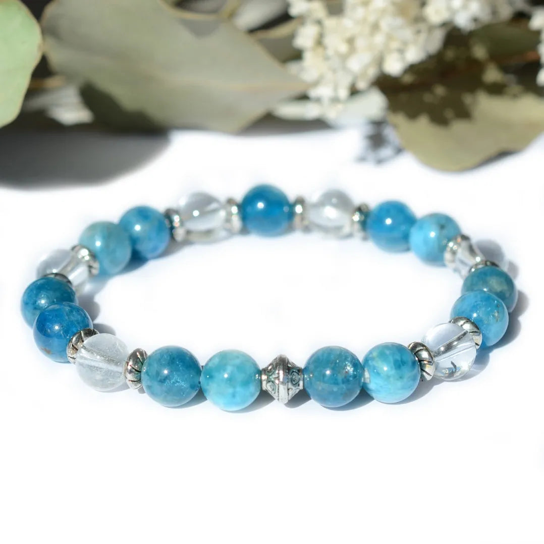 Bracelet "MINCEUR" Apatite, Cristal de Roche - Pierres boules