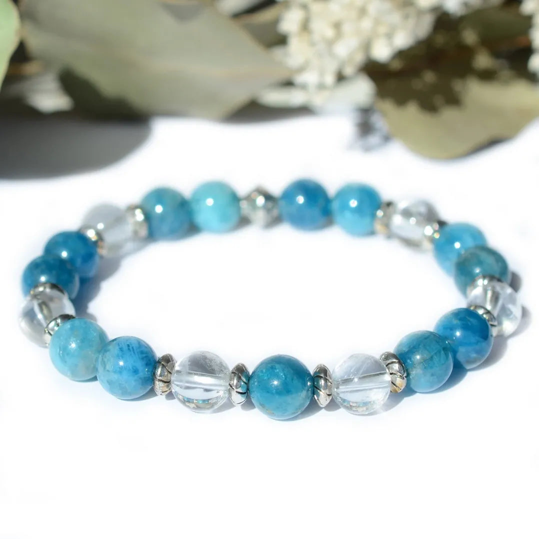 Bracelet "MINCEUR" Apatite, Cristal de Roche - Pierres boules