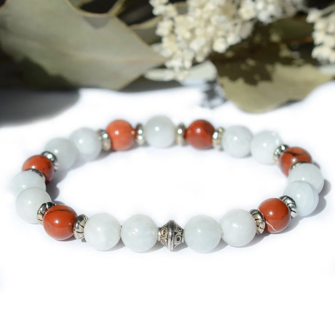 Bracelet "Couple & Libido" Pierre de Lune, Jaspe Rouge