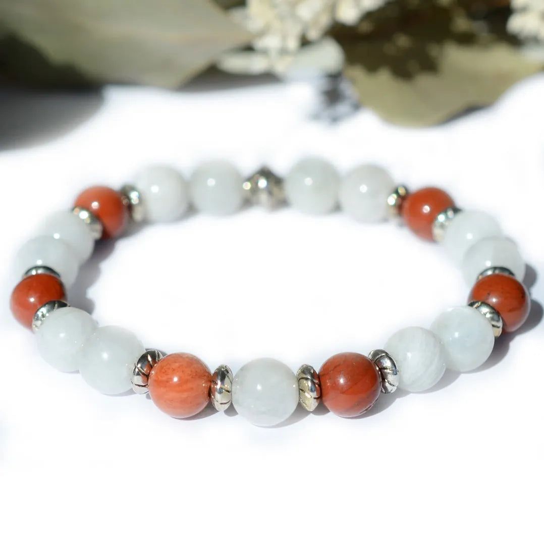 Bracelet "Couple & Libido" Pierre de Lune, Jaspe Rouge