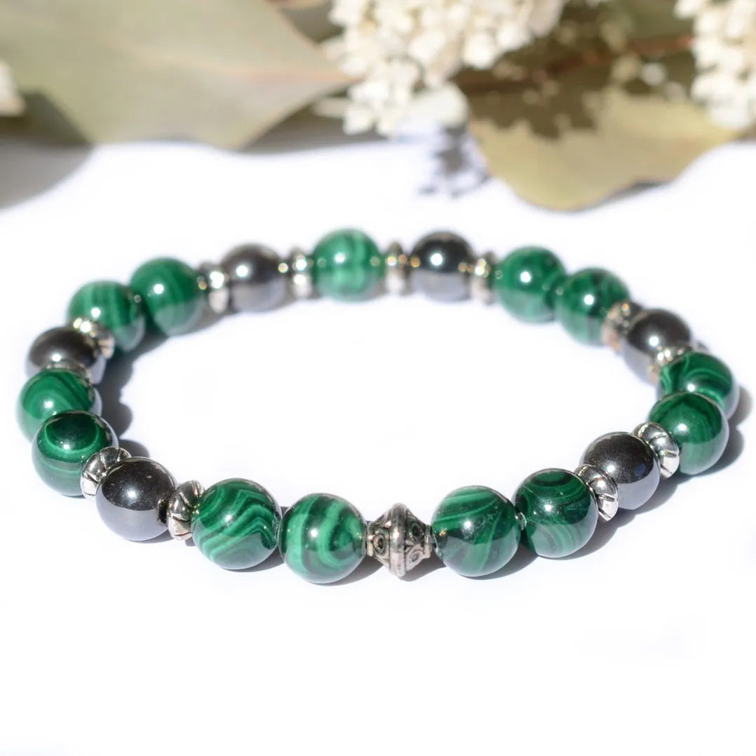 Bracelet "Articulations et Mal de dos" Hématite, Malachite