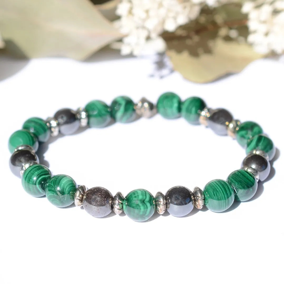 Bracelet "Articulations et Mal de dos" Hématite, Malachite
