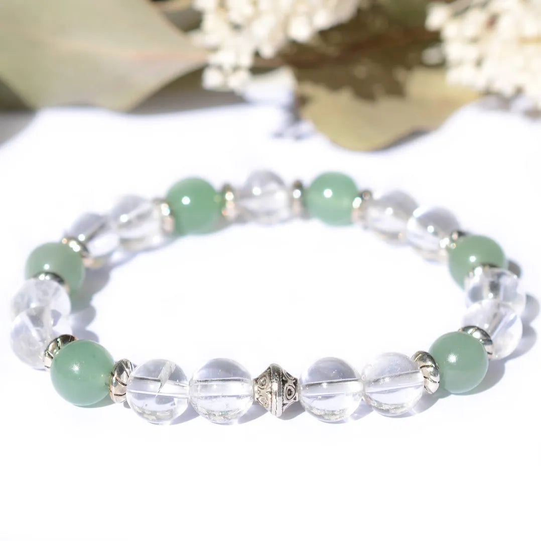 Bracelet "Peau" Aventurine, Cristal de Roche - Pierres boules