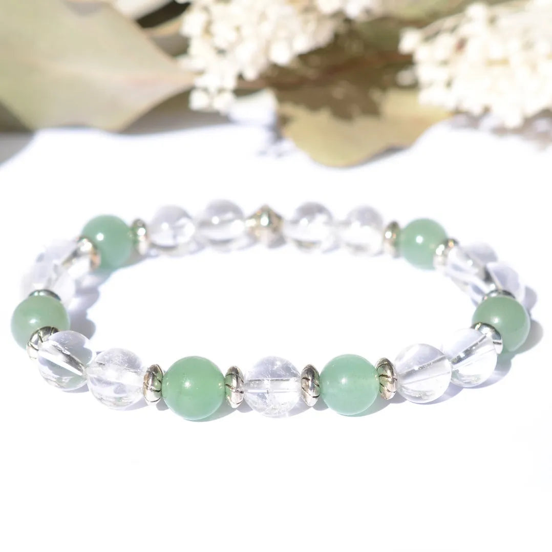 Bracelet "Peau" Aventurine, Cristal de Roche - Pierres boules