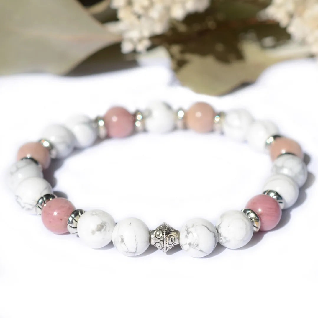 Bracelet "Apaisement & Calme" Howlite, Rhodonite - Pierres boules