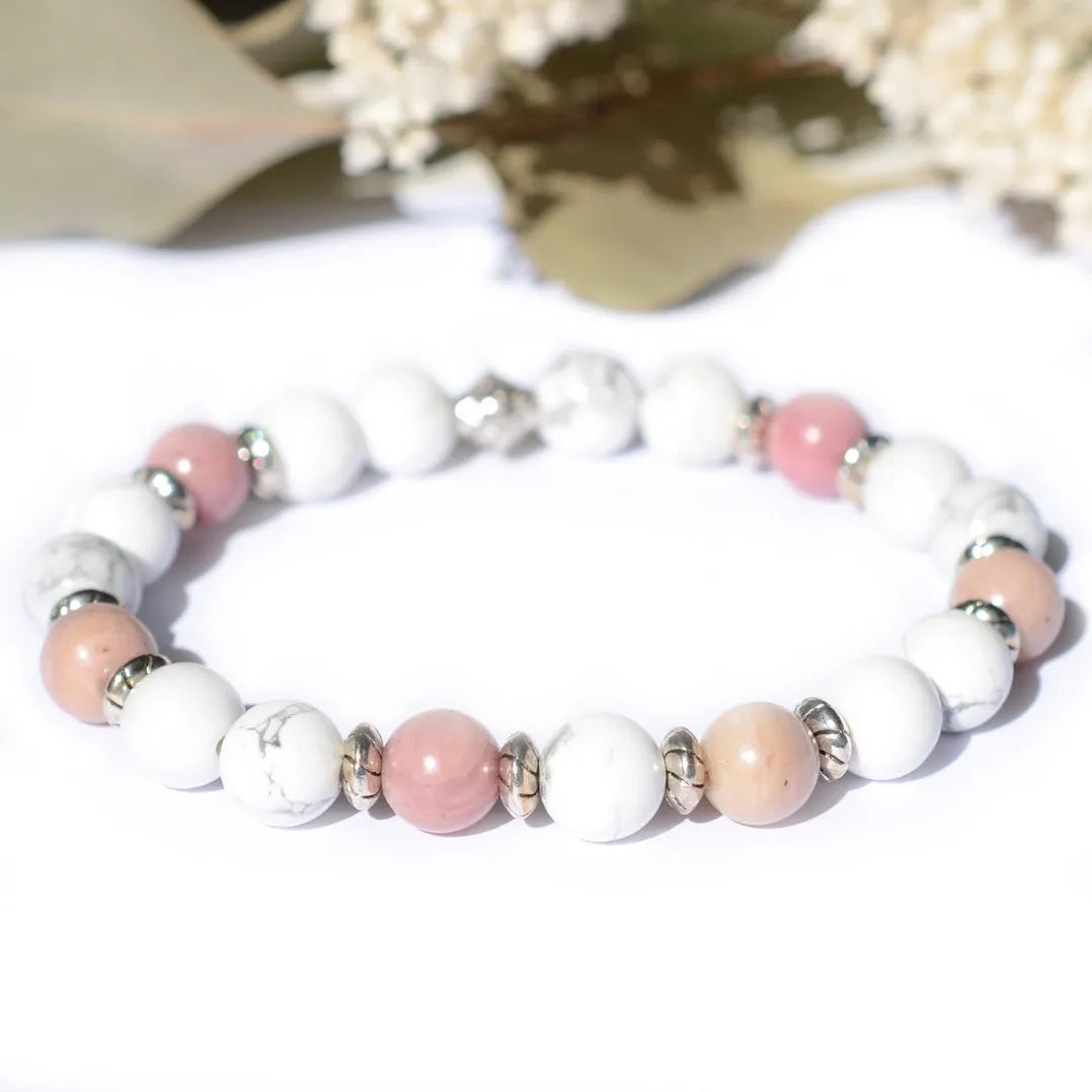 Bracelet "Apaisement & Calme" Howlite, Rhodonite - Pierres boules