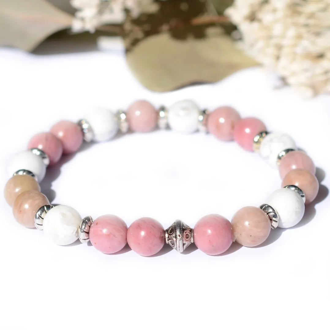 Bracelet "Anti-stress" Rhodonite, Howlite - Pierres boules