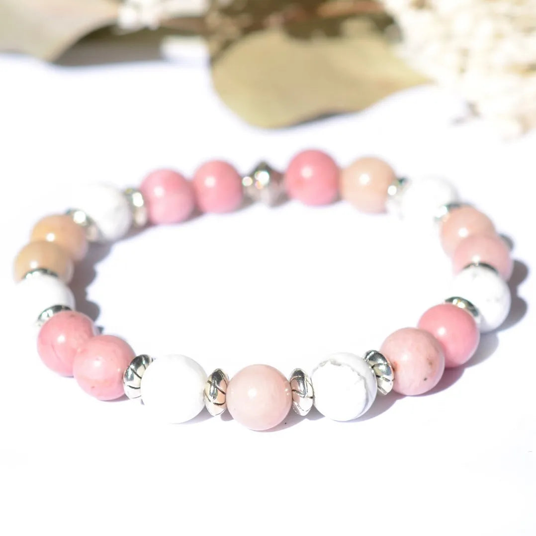 Bracelet "Anti-stress" Rhodonite, Howlite - Pierres boules