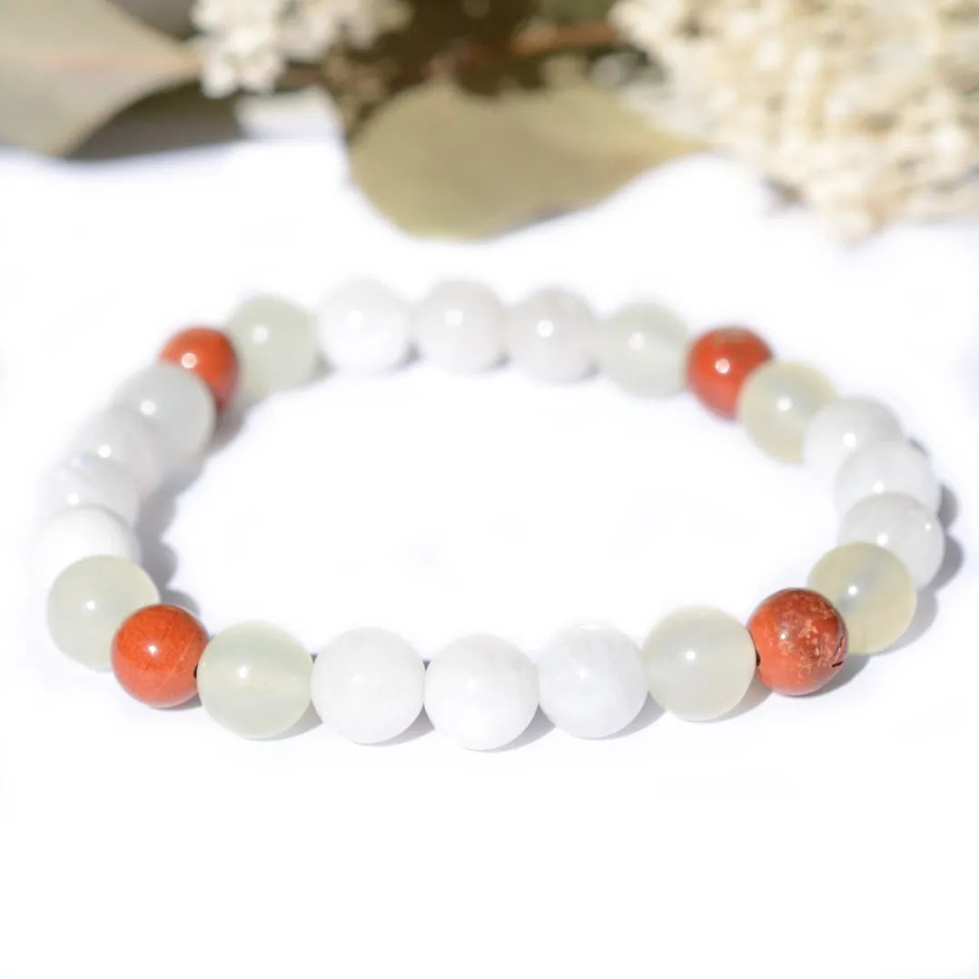 Bracelet "Grossesse" Jade, Jaspe Rouge, Pierre de Lune