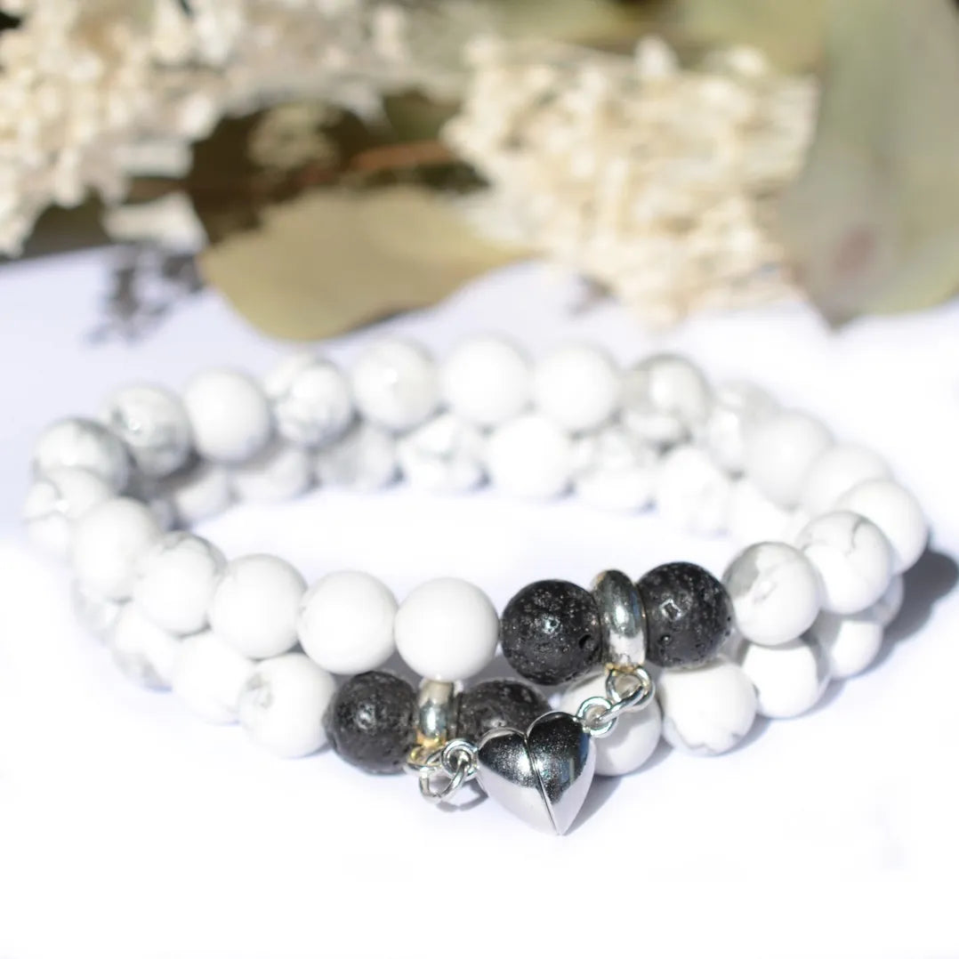 Bracelet Howlite et Pierre de Lave - duo