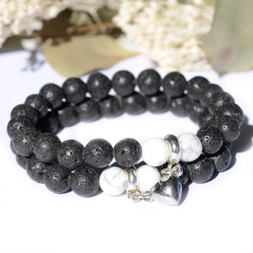 Bracelet Pierre de Lave et Howlite - duo