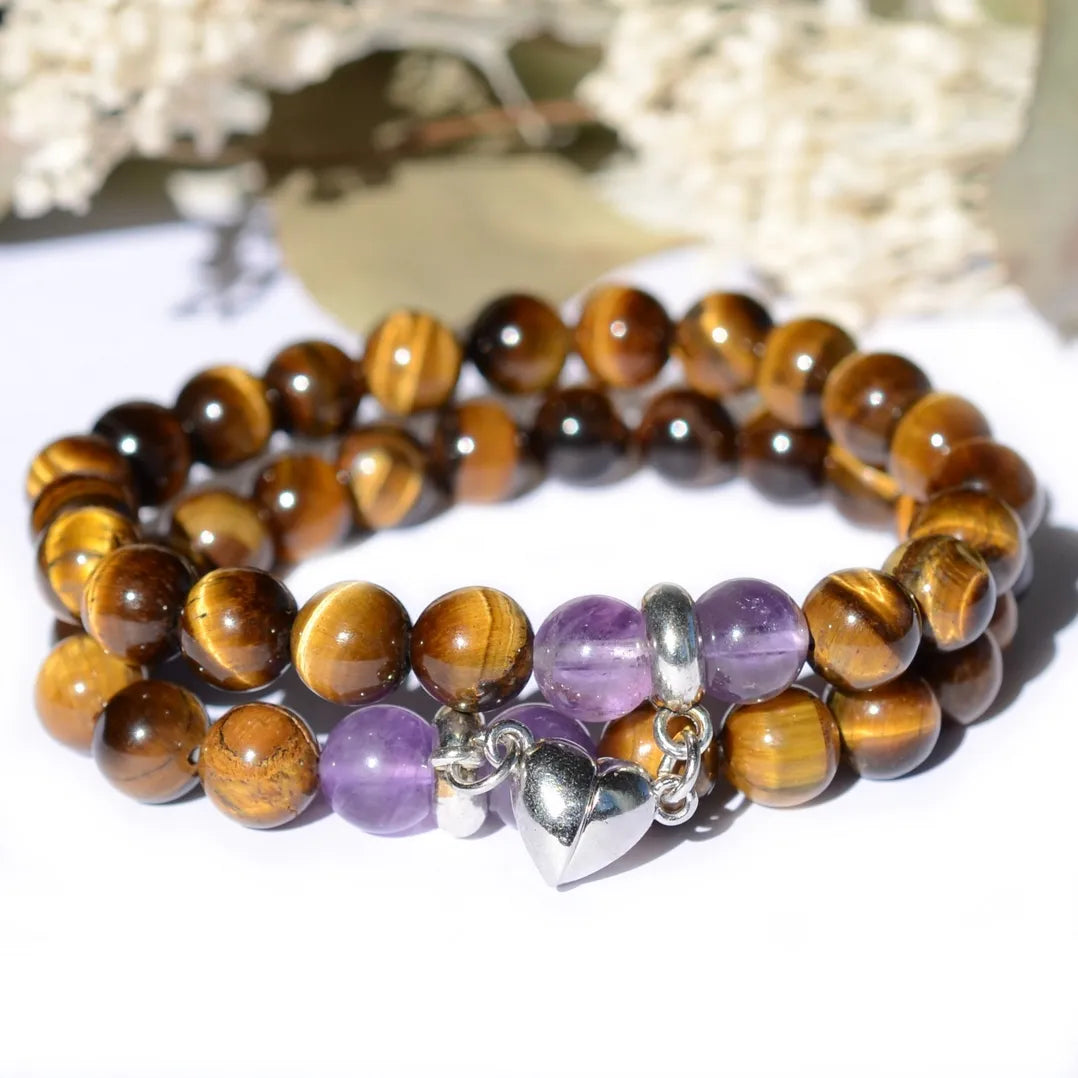 Bracelet Oeil de Tigre et Améthyste - Duo