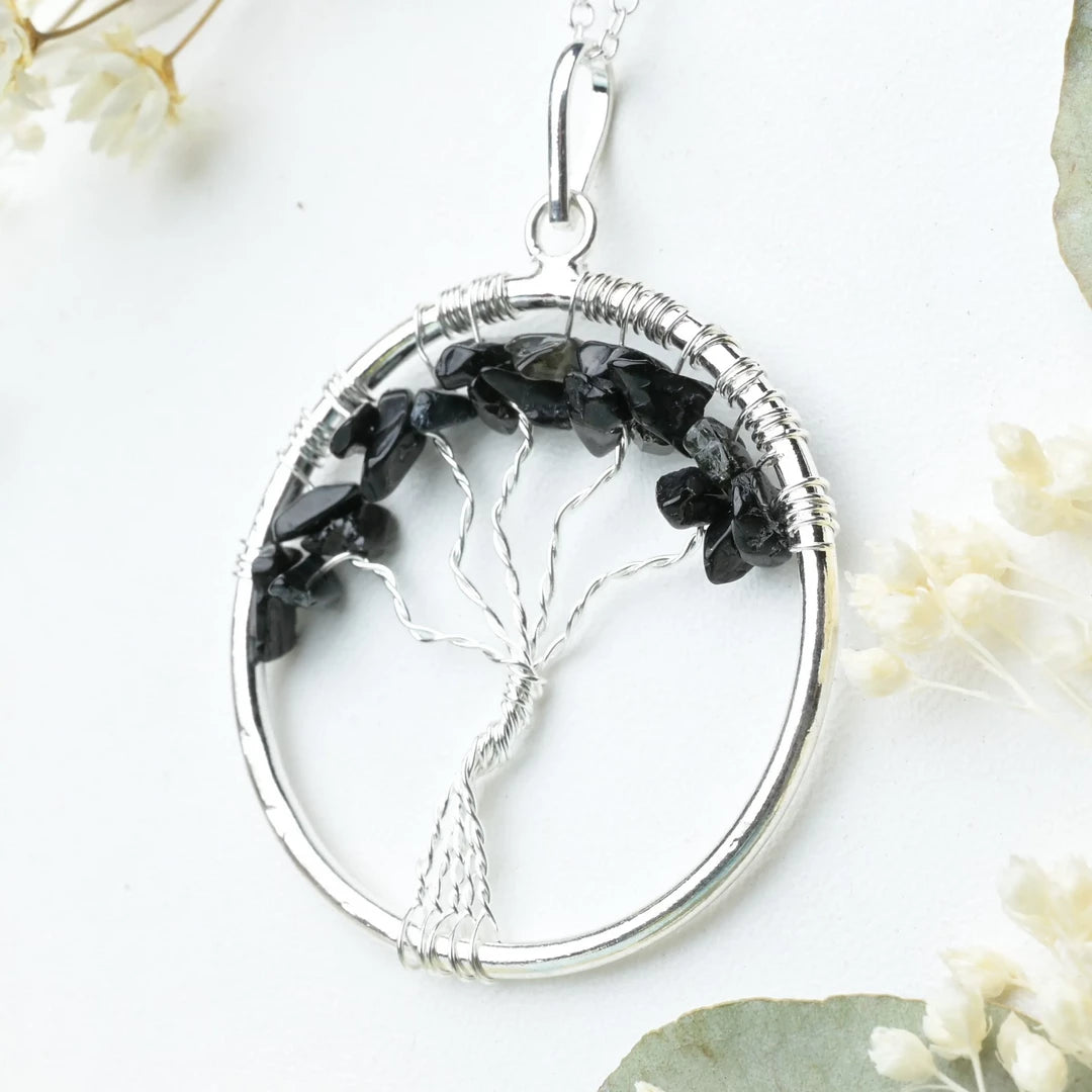 Pendentif arbre de vie Onyx (Agate Noire) – Protection et Stabilité
