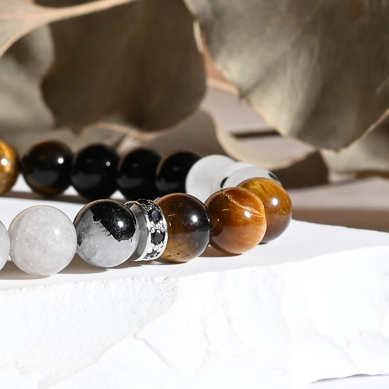 Bracelet "Protection" Oeil de Tigre, Quartz Tourmaline, Tourmaline Noire - Dakota