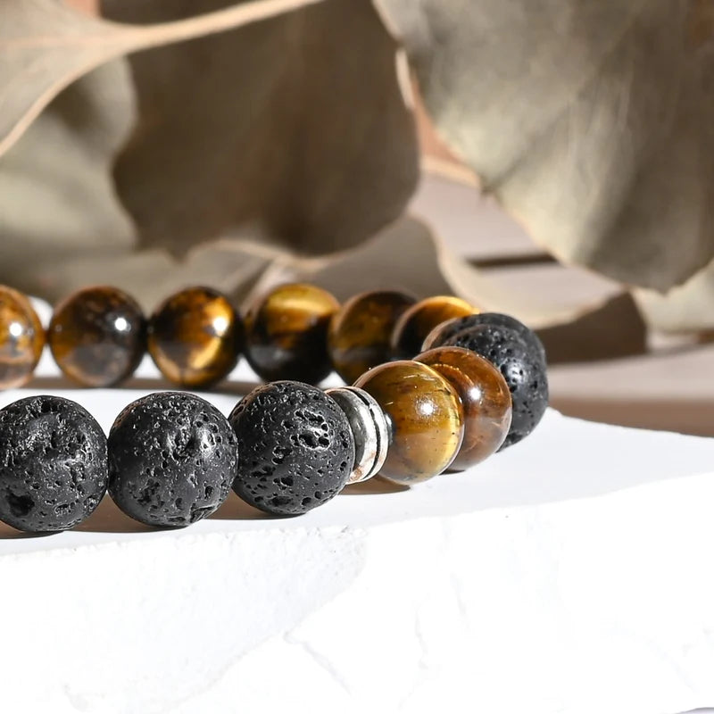 Bracelet "Confiance" Pierre de Lave et Oeil de Tigre