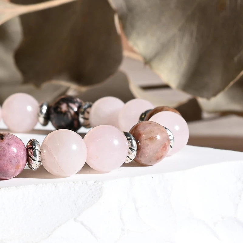 Bracelet "Confiance" Rhodonite, Quartz Rose