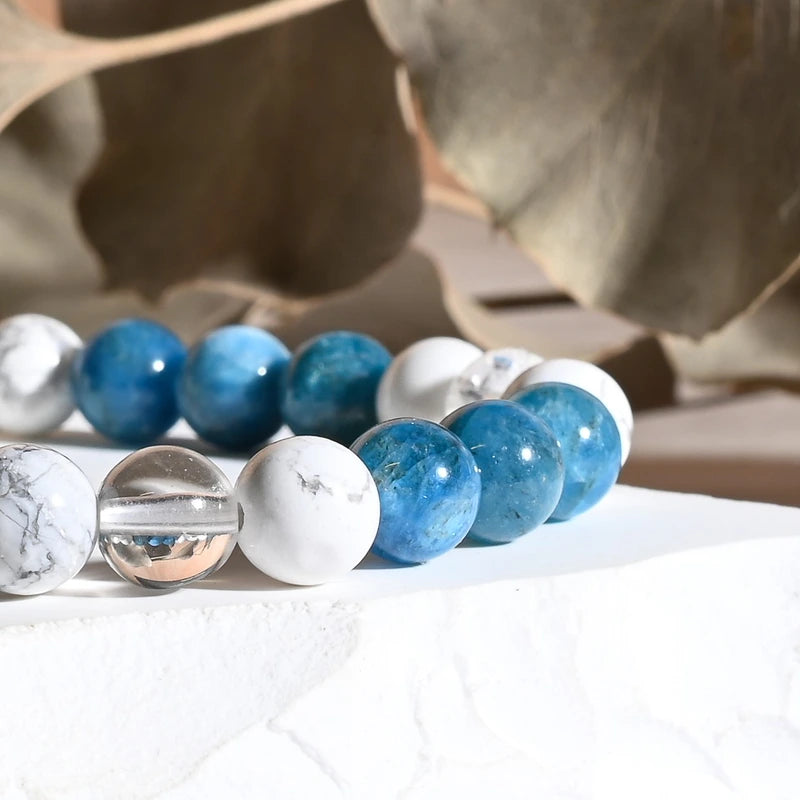 Bracelet "MINCEUR" Apatite, Cristal de Roche, Howlite - Pierres boules
